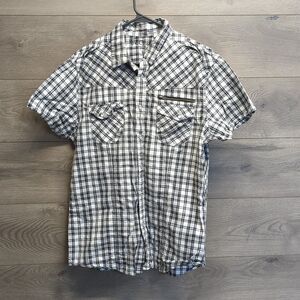Men's GUESS Snap Button Plaid Casual short sleeve top Size Large